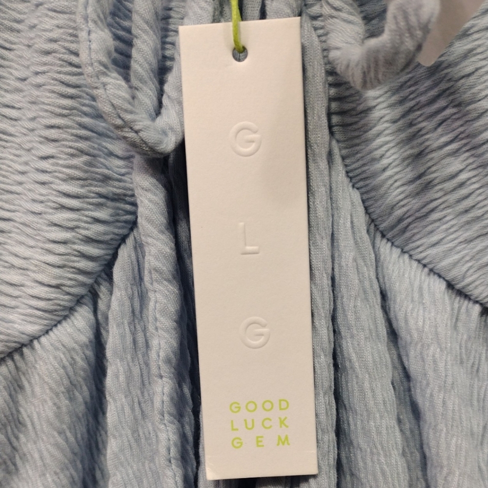 NWT Good Luck Gem V-Neck Bow Puff Sleeve Mini Dress Women's S Blue Minimalist - Picture 10 of 10